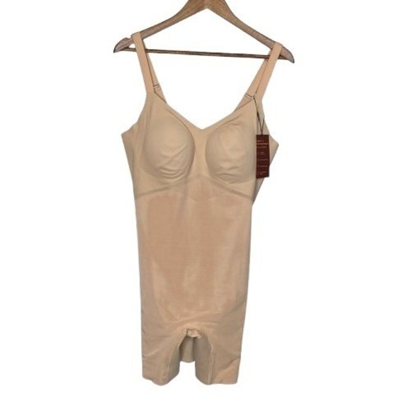 Honeylove SuperPower Mid Thigh Bodysuit Size 2X Sand Shapewear Compression NWT